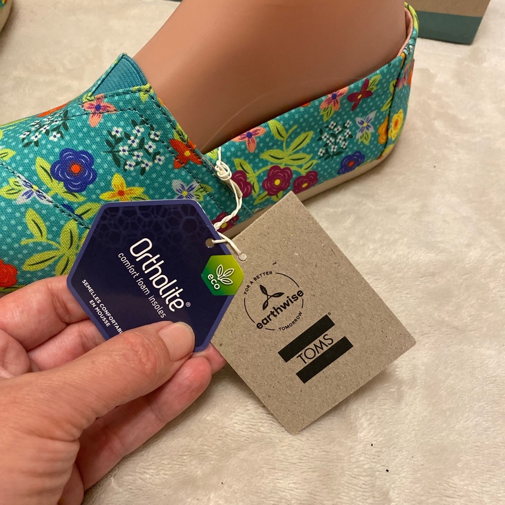 Toms Baltic Blue Autumn Floral Organic Cotton Slip-On Flats - Picture 3 of 13